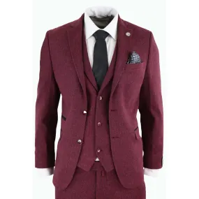 STZ11 - Men's Wool 3 Piece Suit Tweed Burgundy Black Classic