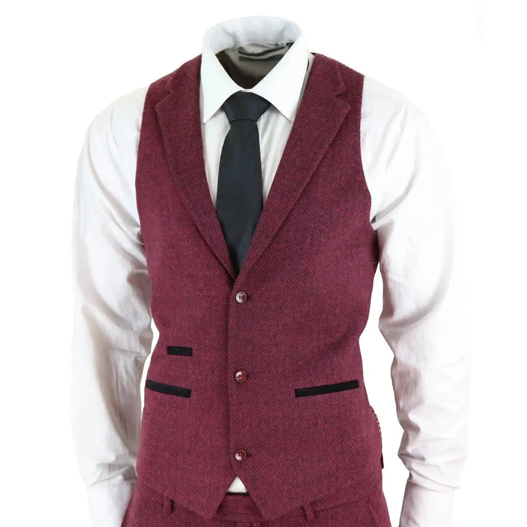 STZ11 - Men's Wool 3 Piece Suit Tweed Burgundy Black Classic