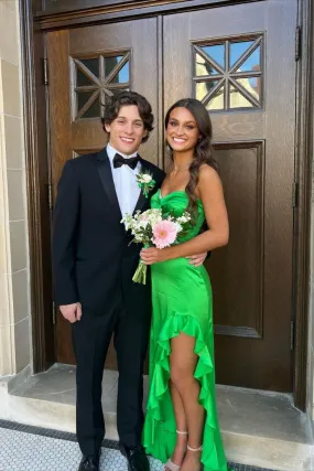 Sweetheart Green Ruffle Prom Dress Slit Formal Party Dress J5339