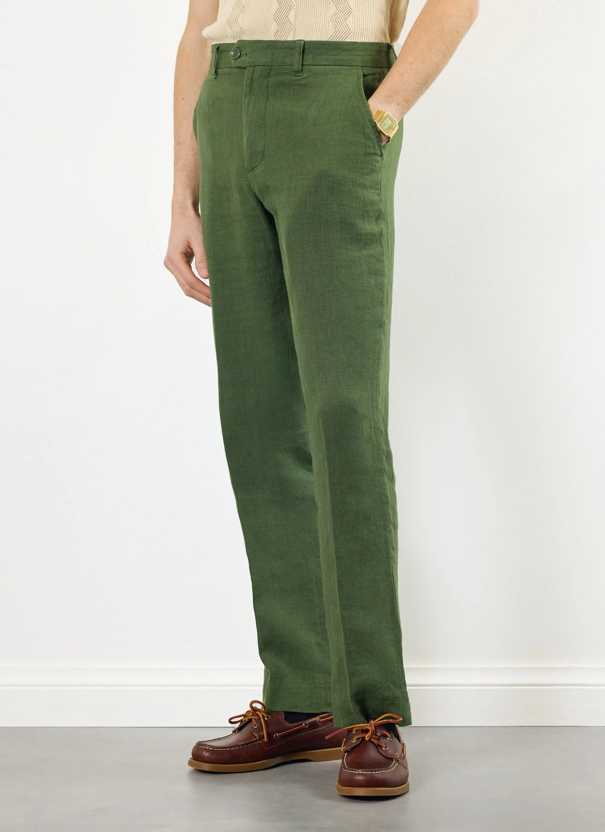 Tailored Linen Trousers | Forest