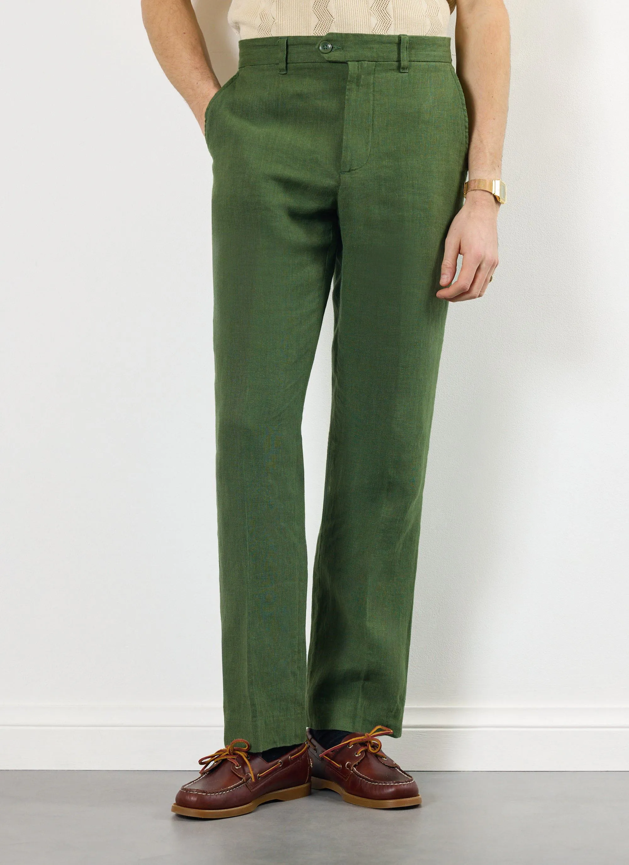 Tailored Linen Trousers | Forest