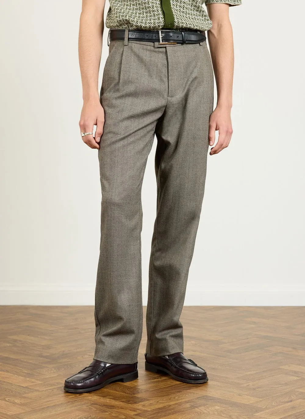 Tailored Tapered Trousers | Herringbone | Grey