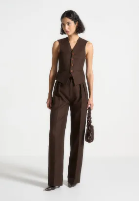 Tailored Twin Pleat Trousers - Brown