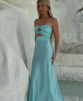 Tinble | Strapless Aqua Blue Sheath Long Prom Dresses