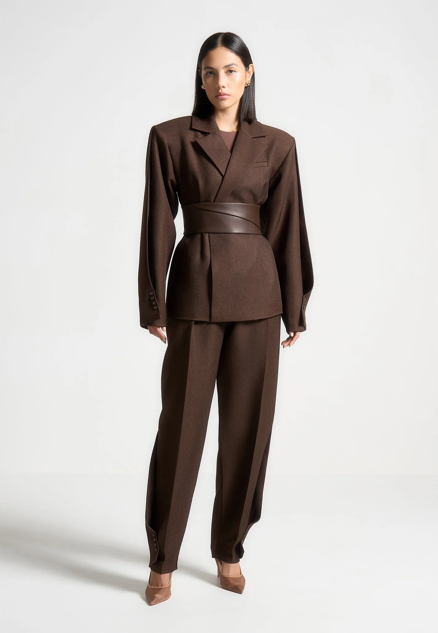 Twist Leg Tailored Trousers - Brown