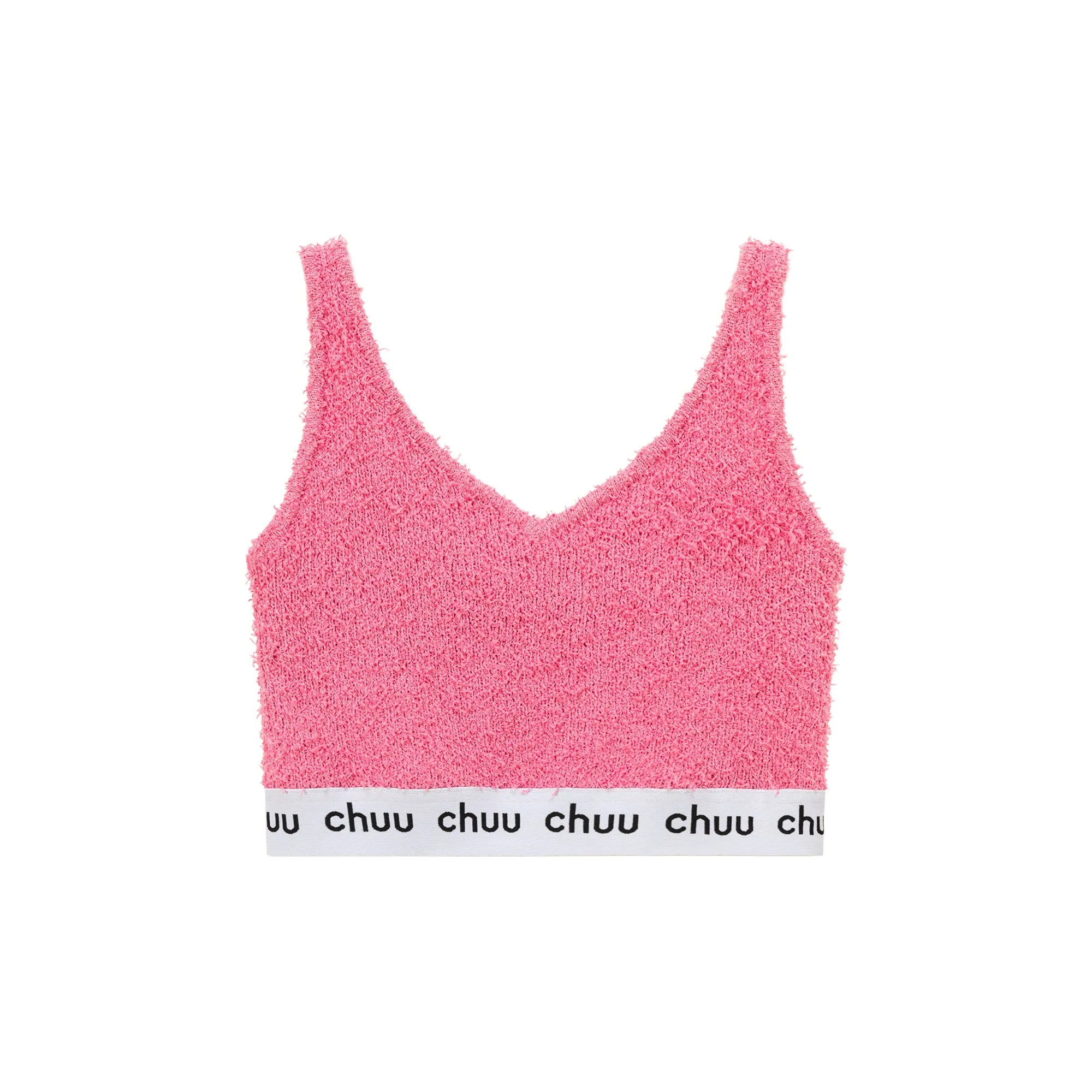 V-Neck Fuzzy Color Scheme Sleeveless Crop Top