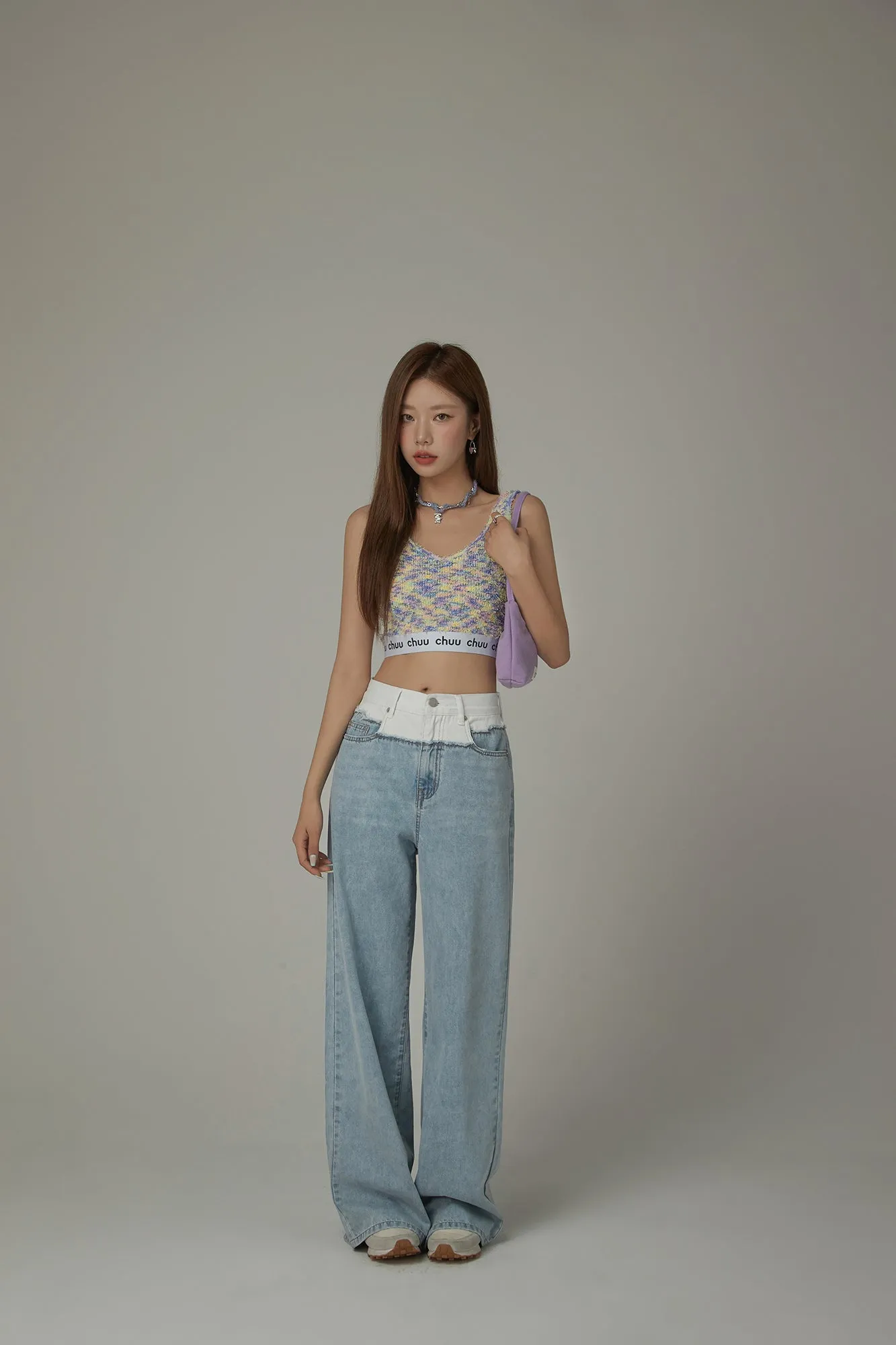 V-Neck Fuzzy Color Scheme Sleeveless Crop Top