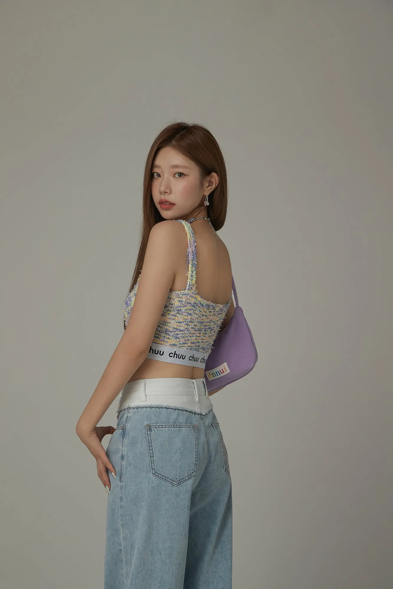 V-Neck Fuzzy Color Scheme Sleeveless Crop Top