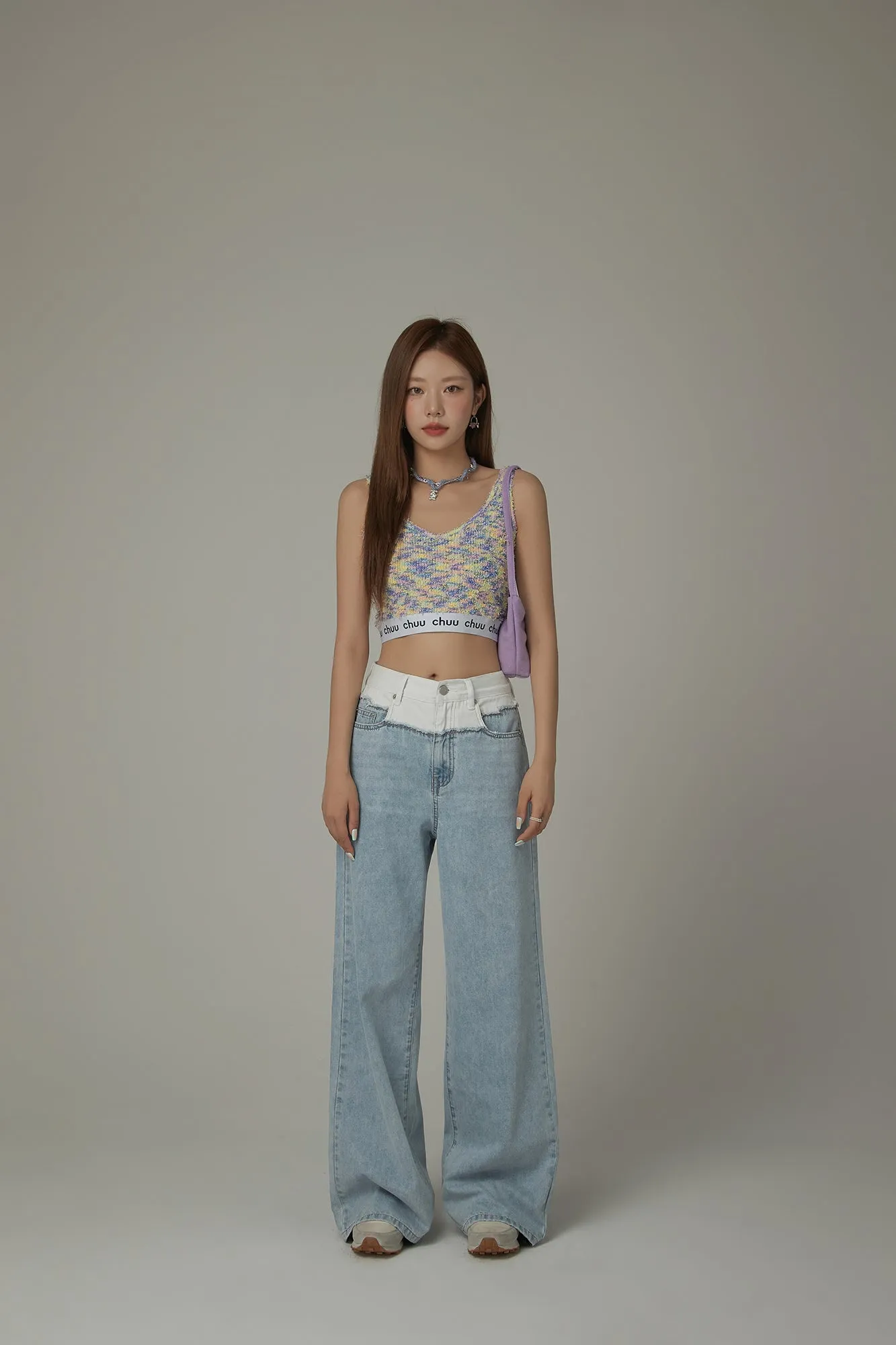 V-Neck Fuzzy Color Scheme Sleeveless Crop Top