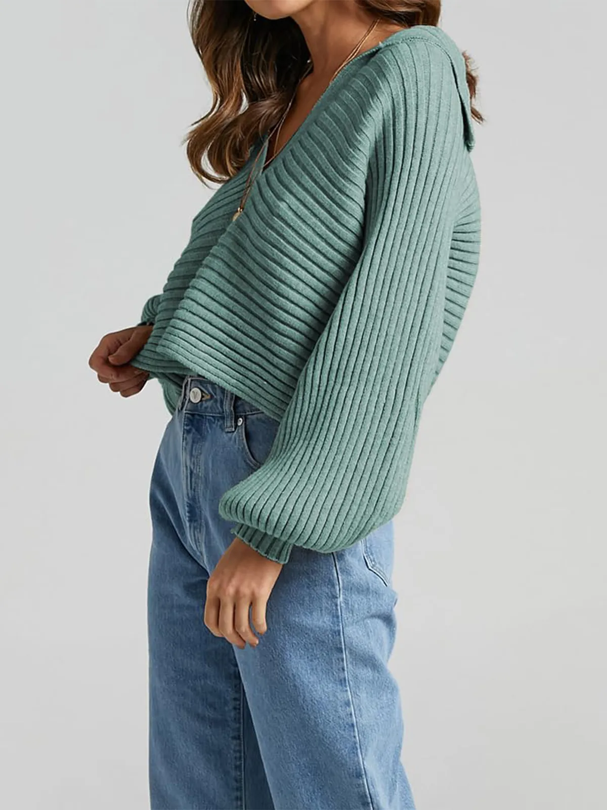 V-Neck Lapel Knit Sweater