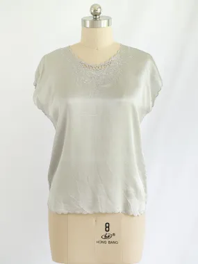 Vintage Eyelet Detail Short Sleeved Silk Blouse