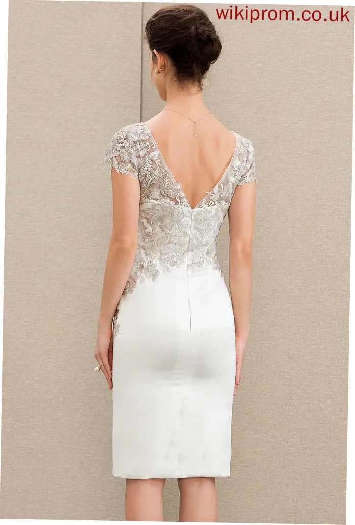 Wedding Dresses Lace Lailah Satin Sheath/Column Wedding V-neck Knee-Length Dress