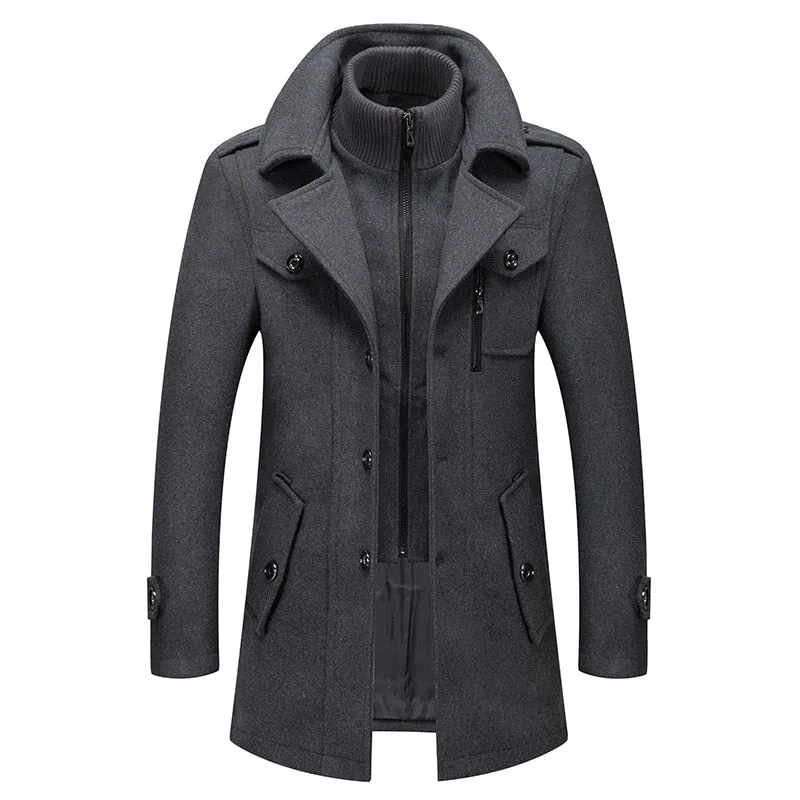 West Louis™ Business Double Collar Windbreaker Woolen Pea Coat