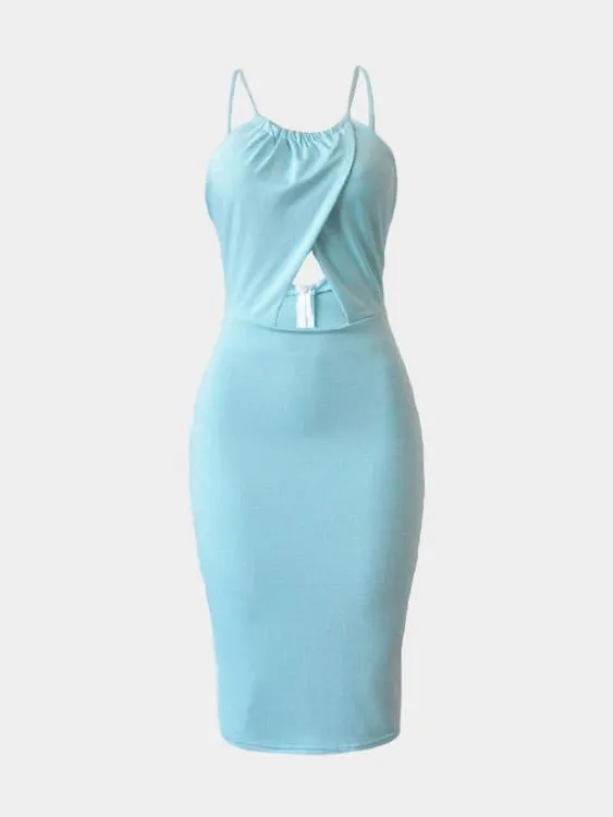 Wholesale Blue Halter Sleeveless Backless Bodycon Dresses