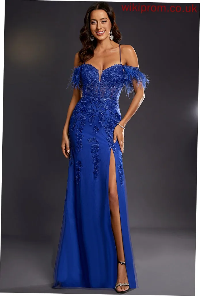 With Floor-Length Tulle Janelle Prom Dresses Feather Sweetheart Sheath/Column