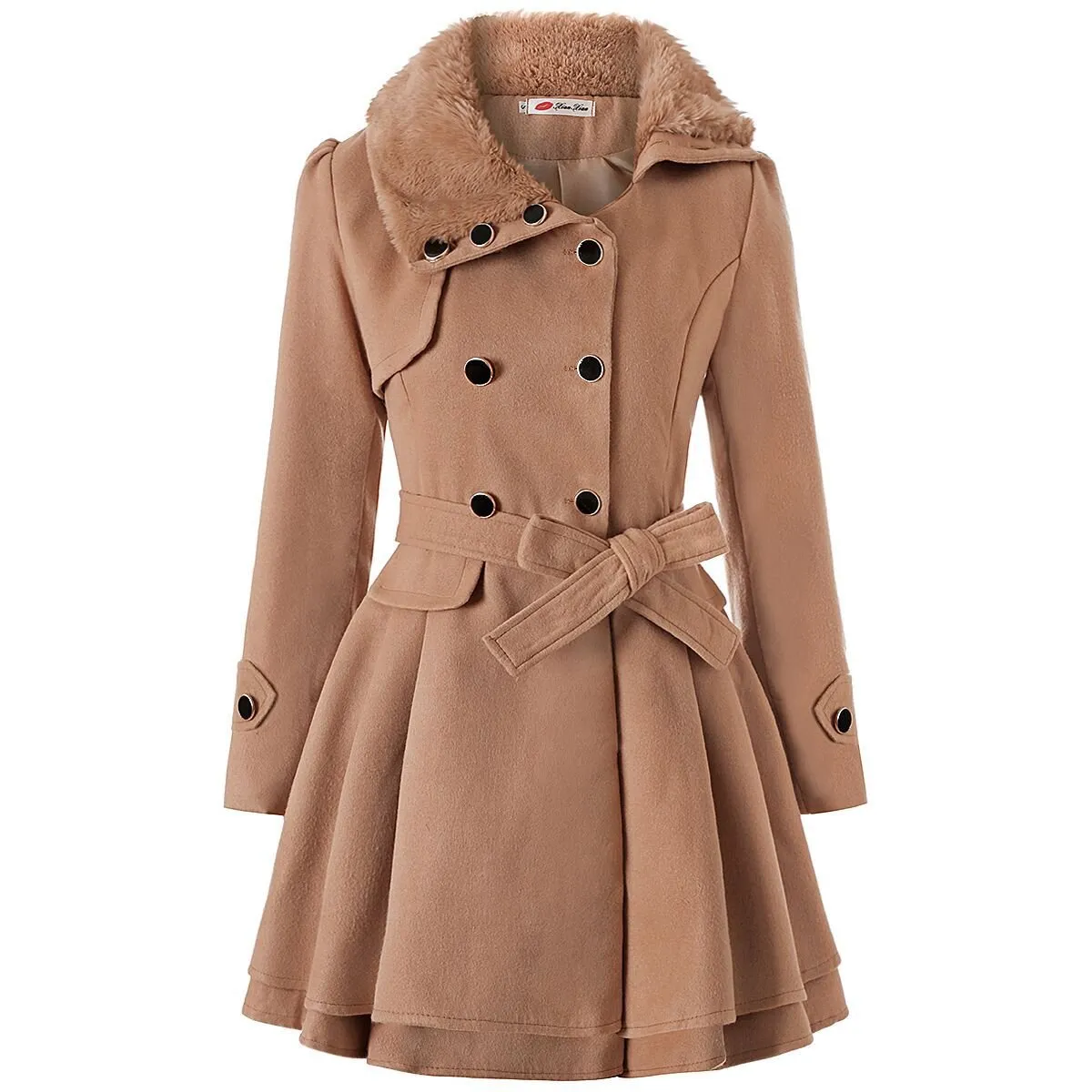 Women's Clothing Slim-Fit Mid-Length Double-Breasted Padded Polyester Coat