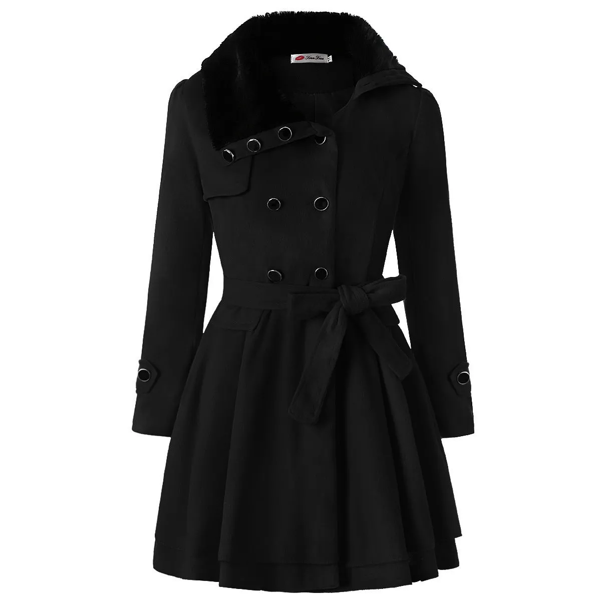 Women's Clothing Slim-Fit Mid-Length Double-Breasted Padded Polyester Coat