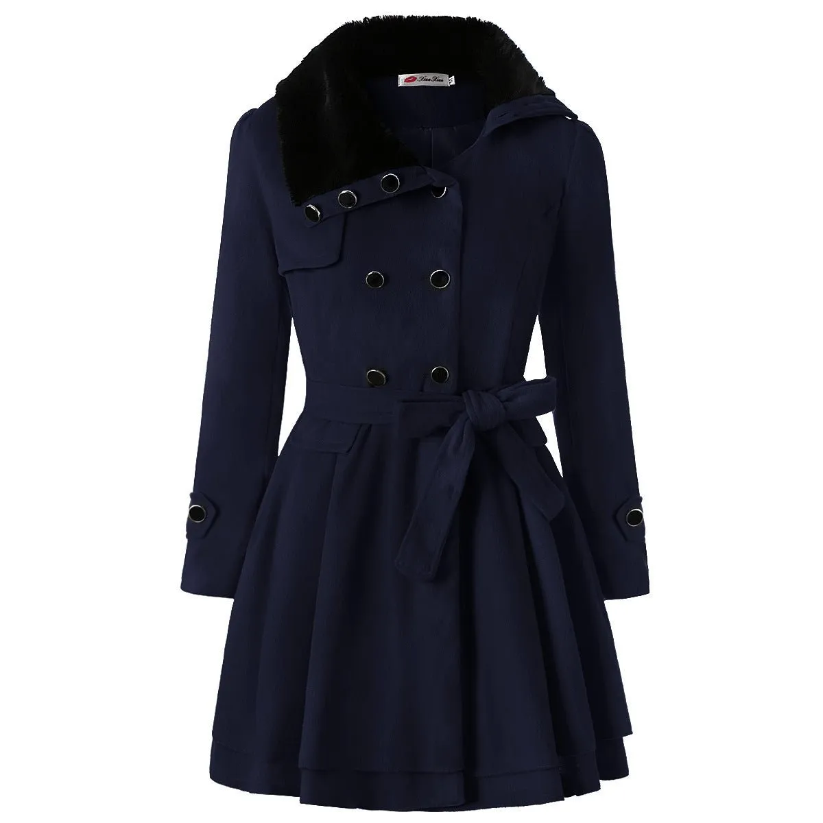 Women's Clothing Slim-Fit Mid-Length Double-Breasted Padded Polyester Coat