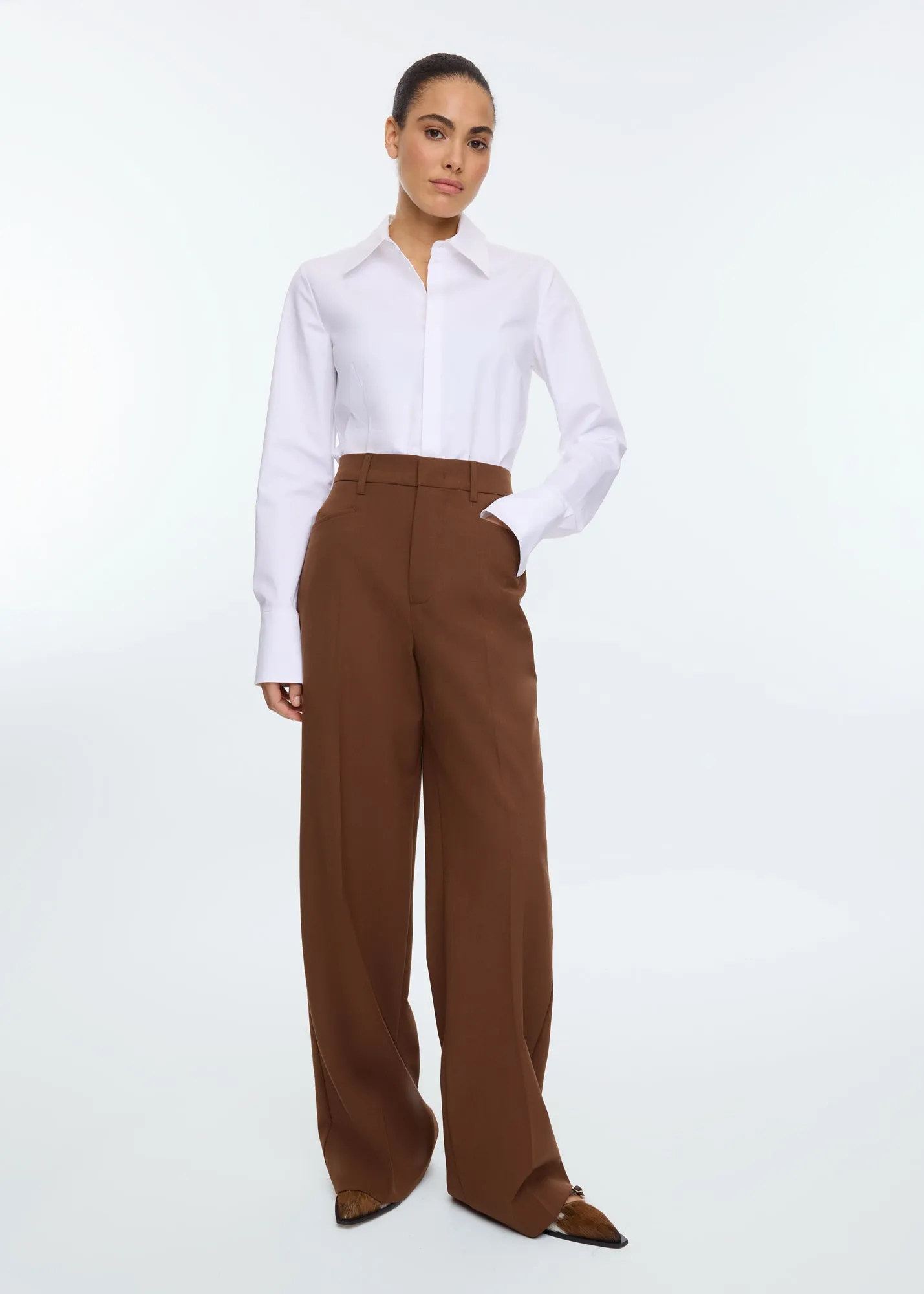 Wool tailored wide trousers