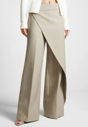 Wrap Tailored Trousers - Beige